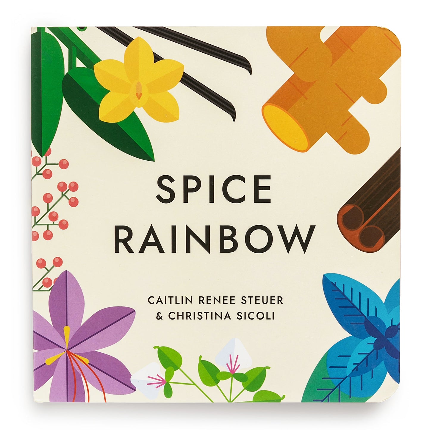 Cover of the "Spice Rainbow" board book featuring colorful illustrations of various spices against a white background. Chunky Deli product image.