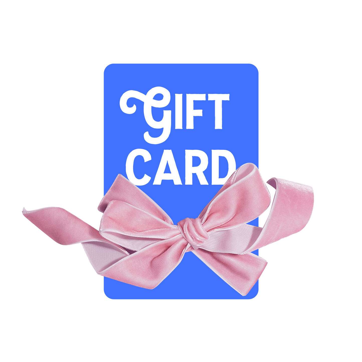 Chunky Deli product image: Mockup of a blue gift card tied with a pink velvet ribbon, with the text "Gift Card" on a white background.