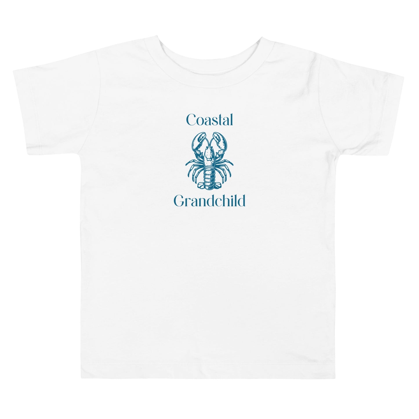 Chunky Deli product image: Natural-colored "Coastal Grandchild" with a lobster illustration kids and toddler t-short 100% cotton laid flat on a white background.