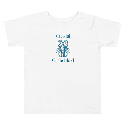 Chunky Deli product image: Natural-colored "Coastal Grandchild" with a lobster illustration kids and toddler t-short 100% cotton laid flat on a white background.