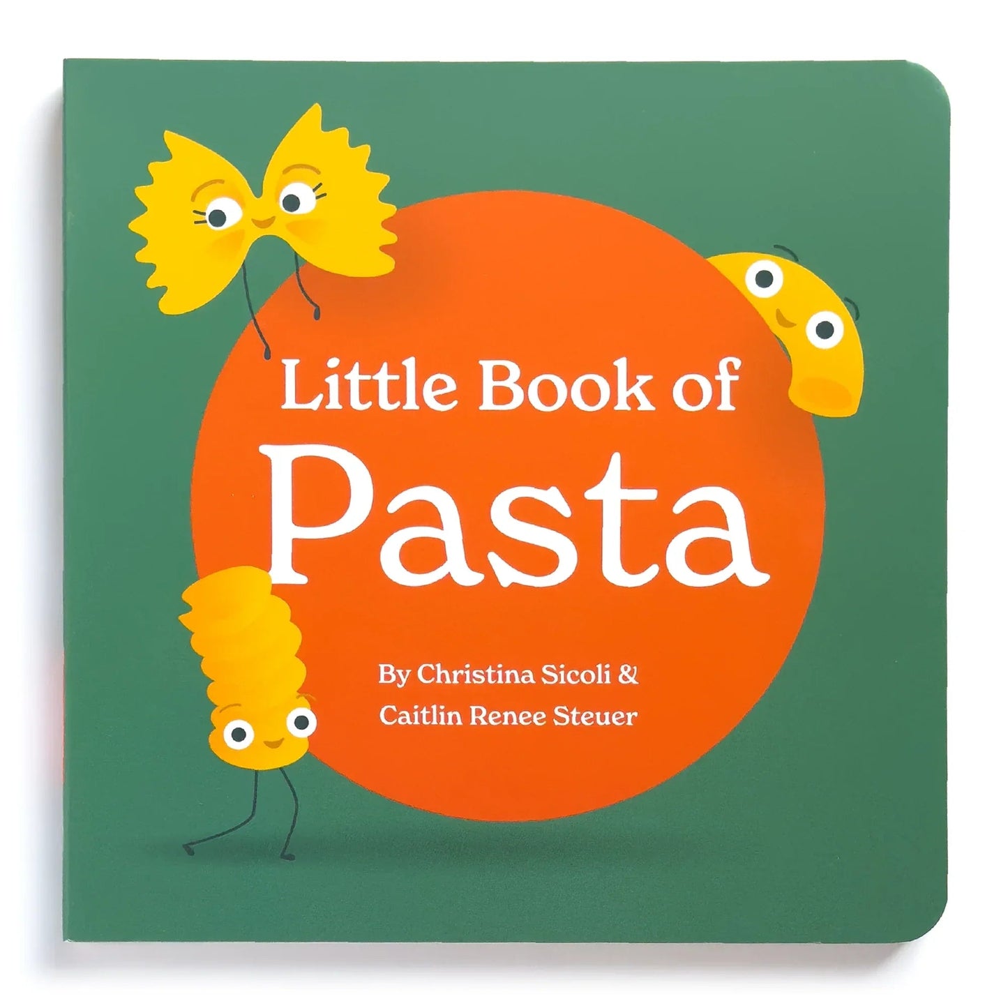 Chunky Deli product photo: Close-up of the green cover of "Little Book of Pasta" by Caitlin Renee Steuer and Christina Sicoli, displayed on a white background.