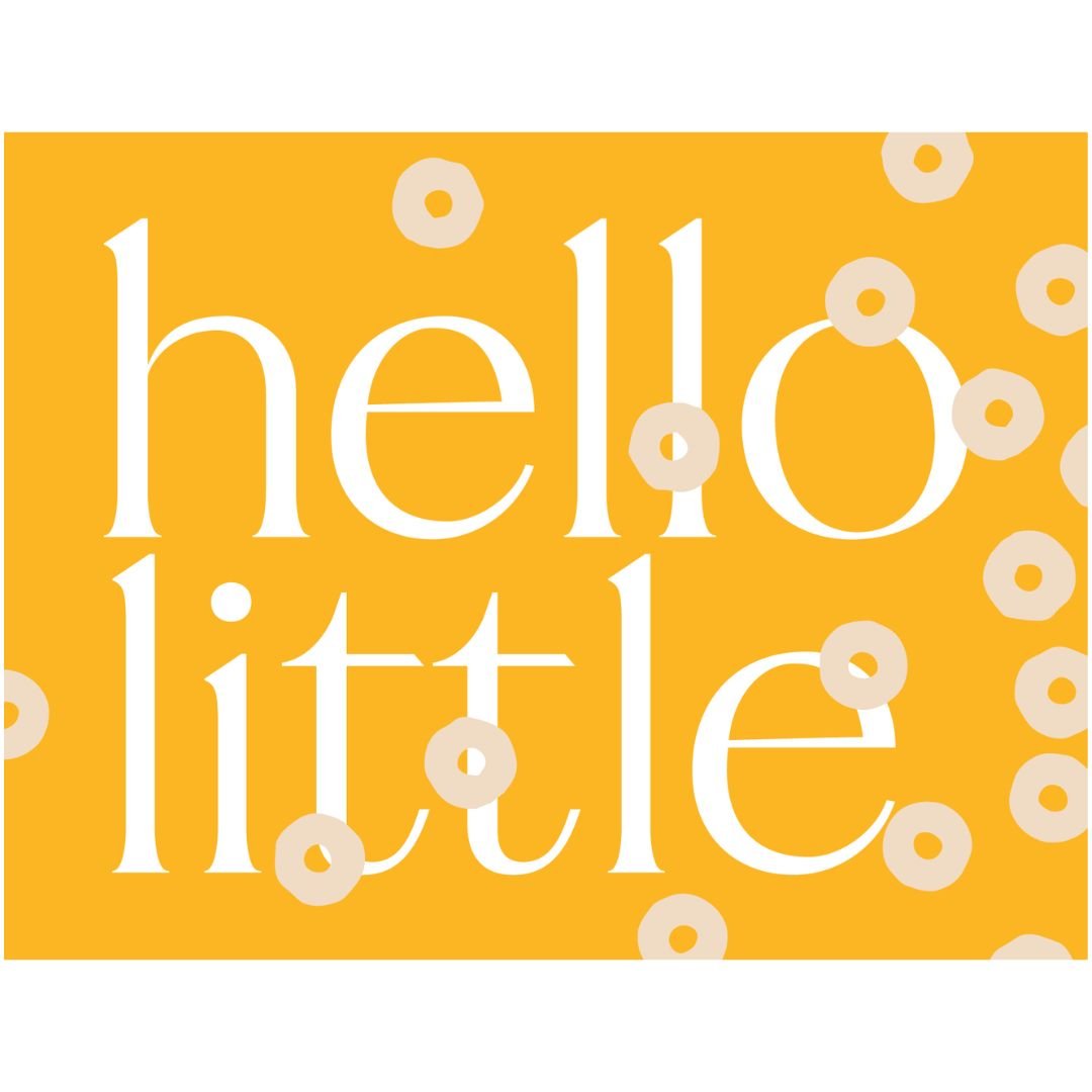 Chunky Deli product image: Yellow greeting card with the text "Hello Little" and tiny Cheerios scattered across the front, laid flat on a white background.