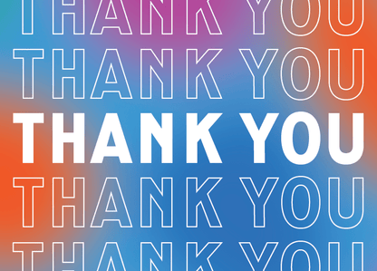 Chunky Deli product image: "Thank You" card with the text "Thank You" repeated on top of blue and orange patterns.