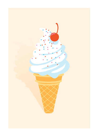 Chunky Deli product image: Blank greeting card with a colorful illustration of an ice cream cone topped with whipped cream and a cherry, perfect for adding a personal message.