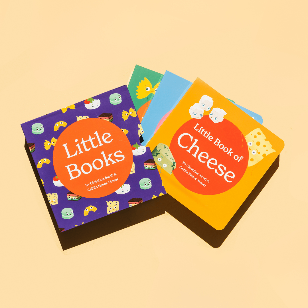 Chunky Deli product image: Purple "Little Books Culinary Collection" box set on a peach background, with the contents spilling out to reveal the covers of "Little Book of Pasta," "Little Book of Cheese" (prominently displayed), and "Little Book of Cookies