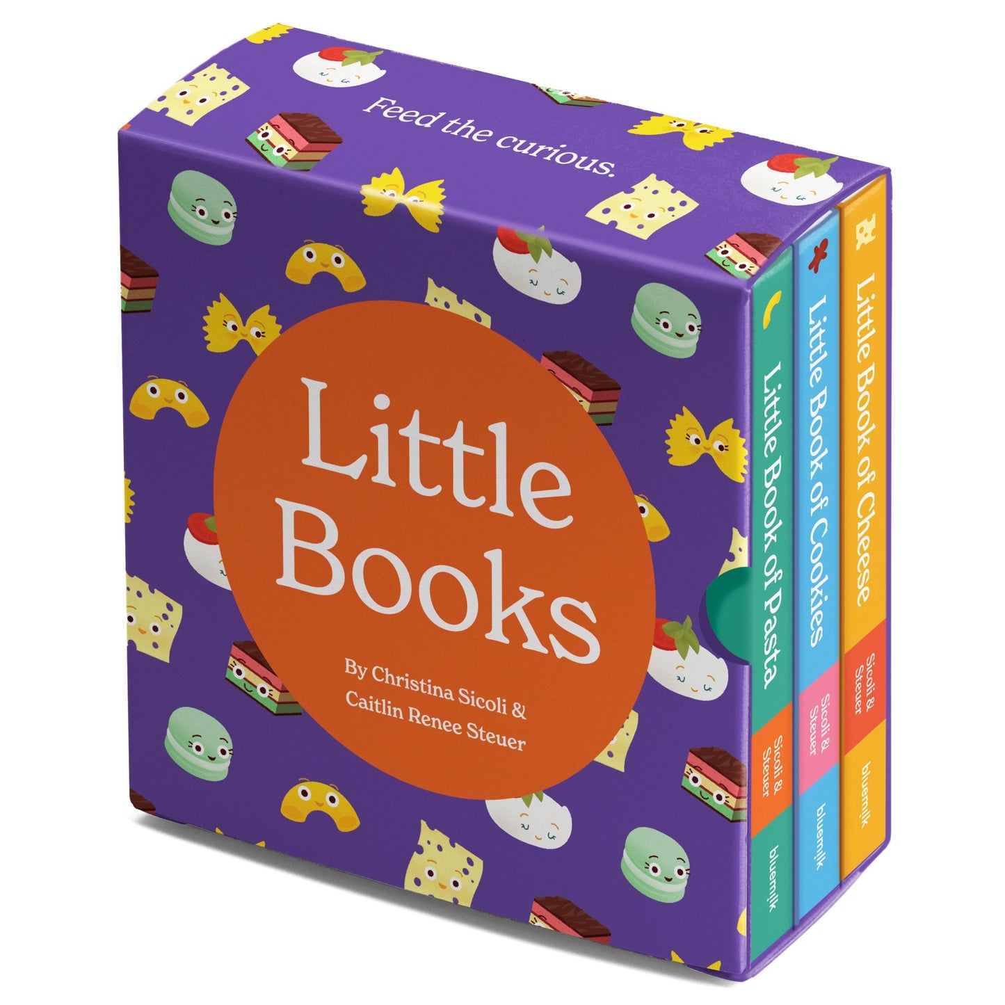 Chunky Deli product image: The purple "Little Books Culinary Collection" box set, angled to display the three included books: "Little Book of Pasta," "Little Book of Cookies," and "Little Book of Cheese," all on a white background.