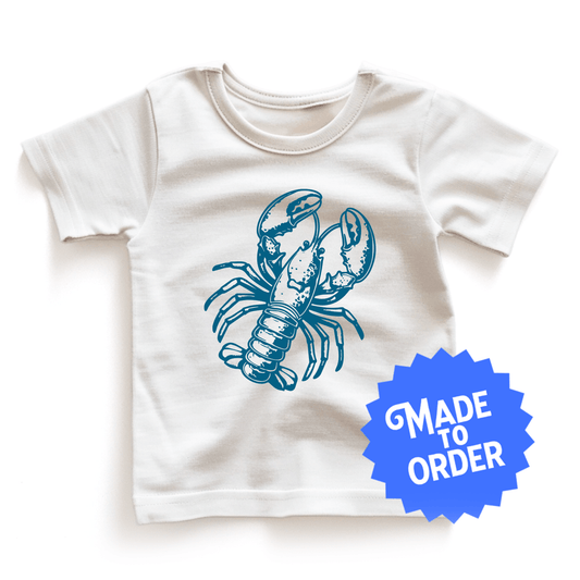 Chunky Deli product image: Natural-colored Lobster kids and toddler t-short 100% cotton laid flat on a white background.