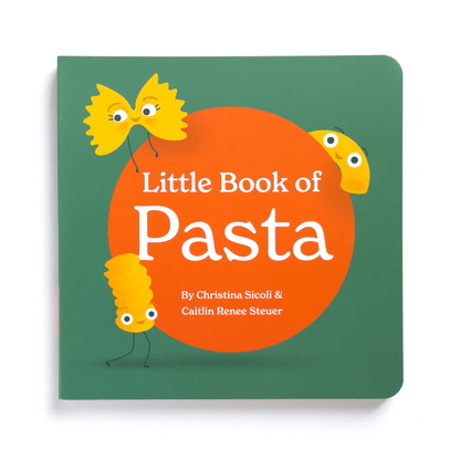 Chunky Deli product photo: Close-up of the green cover of "Little Book of Pasta" by Caitlin Renee Steuer and Christina Sicoli, displayed on a white background.